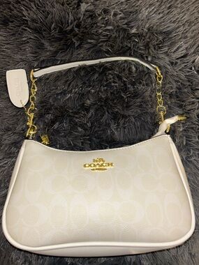 COACH White Shoulder Bag with Gold Hardware